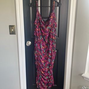 Ava & Viv Womens 1XL Dress Black Floral Dress Tank Mesh Lined Midi Knit